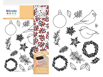 Silikónové pečiatky ARTEMIO - Christmas Berries - vtáčiky