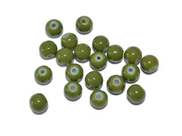 Sklenené korálky 6mm 20ks - olivové