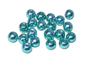 Sklenené korálky perleťové 8mm 20ks - tyrkysové