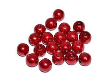 Sklenené korálky perleťové 8mm 20ks - vínovo červené