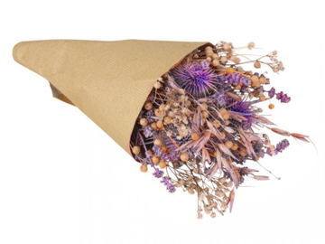 Sušené kvety - kytica v kraftovom papieri - ružovo fialová