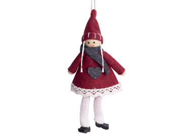 Textilné vianočné dievčatko 18cm - bordové