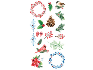 Transparentné nálepky ARTEMIO - Christmas Berries - vtáčiky a vence
