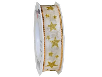 Vianočná stuha ARKTIS 25mm - krémová s hviezdami