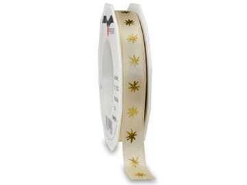 Vianočná stuha TAMPERE 15mm - krémová s hviezdičkami
