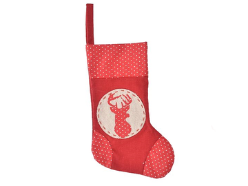 Vianočná textilná ponožka s jeleňom 30cm - bodkovaná
