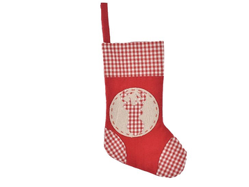Vianočná textilná ponožka s jeleňom 30cm - károvaná