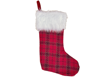 Vianočná závesná ponožka 48cm - károvaná červená