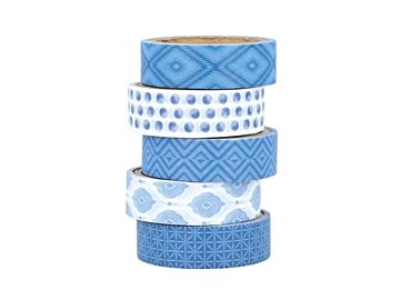 Vzorované lepiace WASHI pásky (masking tape) 15mm 5x5m - Blue Ethnic