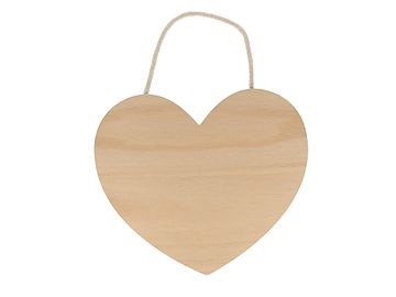 Závesná drevená doska na jutovej stuhe 25cm - srdce